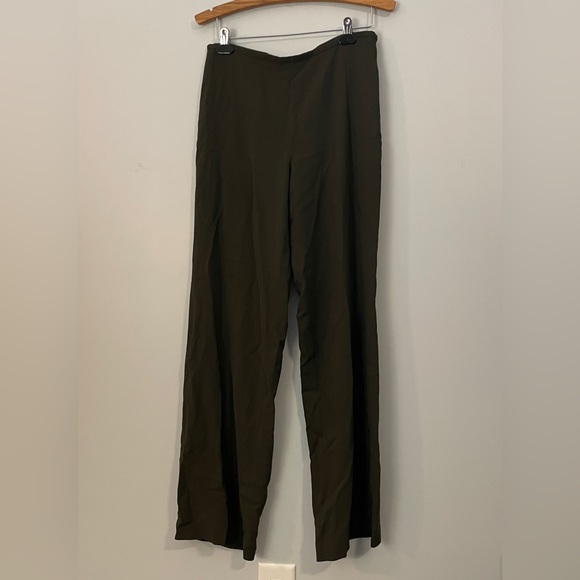 Vintage Brooks Brothers Stretch Olive Army Green Silk Wide Leg Trousers Size 10 - Picture 1 of 6